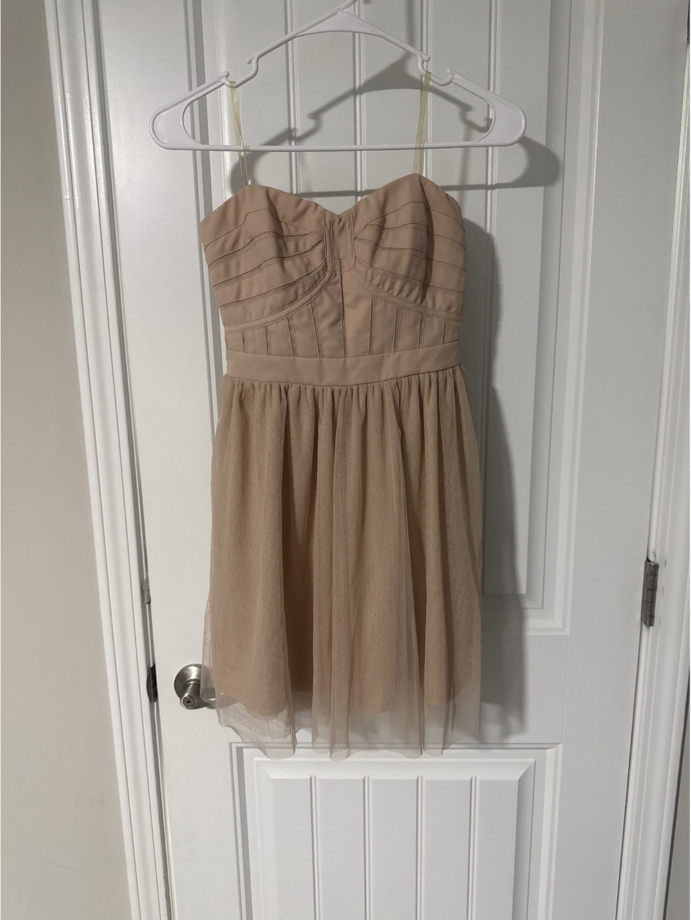 BCBGeneration Strapless Beige Tulle Dress Size S